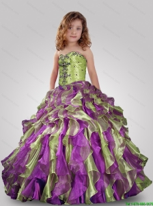 2016 Spring Perfect Sweetheart Multi Color Little Girl Pageant Dress with Appliques and Ruffles