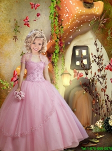 2016 Spring Perfect Sweetheart Pink Little Girl Pageant Dress with Appliques