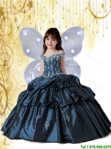 2016 Summer Cheap Navy Blue Off The Shoulder Appliques and Pick-ups Little Girl Pageant Dress