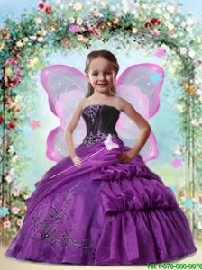 2016 Summer Discount Eggplant Purple Little Girl Pageant Dress with Appliques and Pick-ups