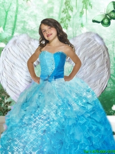 2016 Summer Discount Sweetheart Blue Little Girl Pageant Dress with Beading and Ruffles