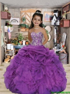 2016 Summer Luxirious Sweetheart Appliques and Ruffles Purple Little Girl Pageant Dress