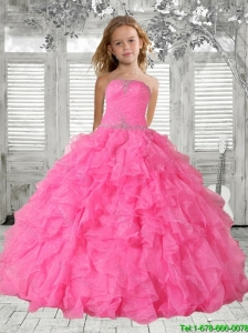 2016 Summer Popular Beading Rose Pink Little Girl Pageant Dress with Ruffles