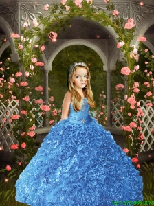 2016 Summer Popular Blue Little Girl Pageant Dress with Beading and Ruffles