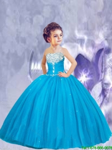 2016 Winter New Style Blue Little Girl Pageant Dress with Beading