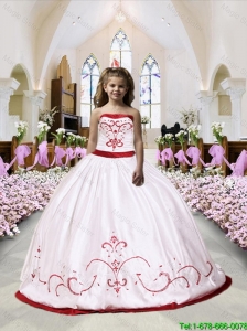 2016 Winter New Style Embroidery Satin Little Girl Pageant Dress in White