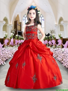 2016 Winter New Style Wine Red Little Girl Pageant Dress with Appliques and Pick-ups