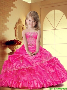 Luxurious 2016 Winter Hot Pink Little Girl Pageant Dress with Appliques