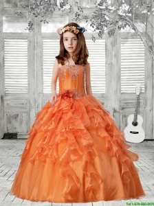 Luxurious 2016 Winter Strapless Ruffles Orange Red Little Girl Pageant Dress