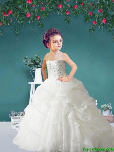 Luxurious 2016 Winter Straps White Little Girl Pageant Dress with Beading and Pick-ups