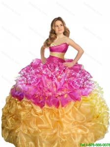 Luxurious 2016 Winter Sweetheart Fuchsia and Gold Little Girl Pageant Dress with Beading and Pick-ups