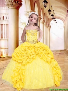 Luxurious 2016 Winter Yellow Little Girl Pageant Dress with Beading and Pick-ups