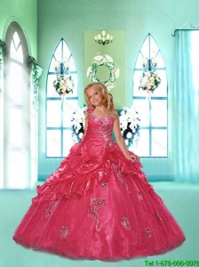 New Style 2016 Summer One Shoulder Red Little Girl Pageant Dress with Appliques and Pick-ups