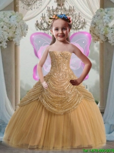 Pretty 2016 Summer Ball Gown Sweetheart Floor Length Gold Little Girl Pageant Dress
