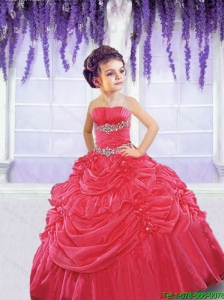 Pretty 2016 Summer Red Little Girl Pageant Dress with Beading and Pick-ups