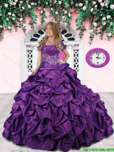 Pretty 2016 Summer Strapless Purple Little Girl Pageant Dress with Appliques and Pick-ups