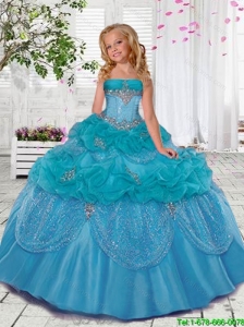 2016 Fall Luxurious Blue Little Girl Pageant Dress with Beading and Pick-ups