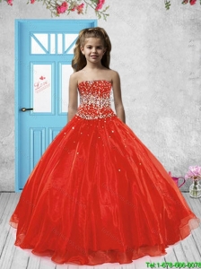 2016 Spring Perfect Red Little Girl Pageant Dress with Beading