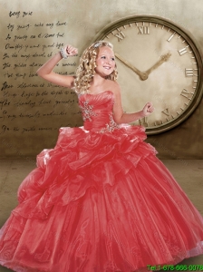 2016 Spring Perfect Strapless Red Little Girl Pageant Dress with Appliques and Pick-ups