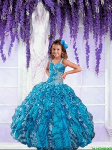 2016 Summer Cheap Blue Little Girl Pageant Dress with Beading and Ruffles