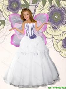 2016 Summer Cheap White Strapless Hand Made Flowers Organza Little Girl Pageant Dress