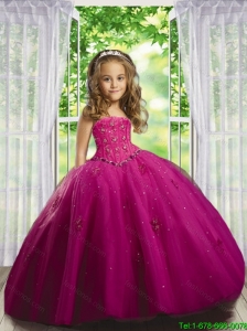 2016 Summer Discount Beading and Appliques Fuchsia Little Girl Pageant Dress