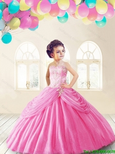 2016 Summer Discount Rose Pink Little Girl Pageant Dress with Appliques and Pick-ups
