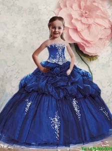 2016 Summer Discount Royal Blue Little Girl Pageant Dress with Appliques and Pick-ups