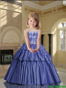 2016 Summer Popular Strapless Lavender Little Girl Pageant Dress with Appliques