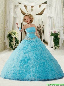 2016 Winter New Arrival Strapless Blue Little Girl Pageant Dress with Appliques and Ruffles