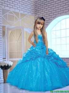 Fashionable 2016 Fall Sweetheart Blue Little Girl Pageant Dress with Beading and Pick-ups