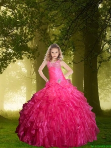 Luxurious 2016 Winter Hot Pink Little Girl Pageant Dress with Beading and Ruffles