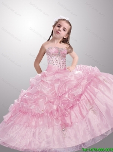 New Style 2016 Summer Strapless Baby Pink Little Girl Pageant Dress with Beading and Pick-ups