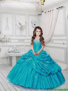 Pretty 2016 Summer Blue Little Girl Pageant Dress with Appliques and Pick-ups
