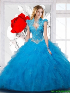 2016 Beautiful Sweetheart Sky Blue Sweet 16 Dresses with Appliques and Ruffles