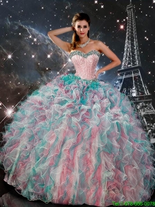 Exquisite Multi Color Sweetheart Quinceanera Gowns with Beading and Ruffles