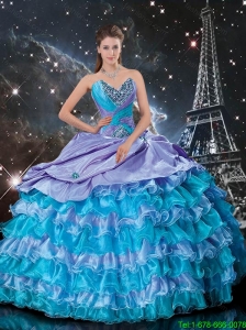 Latest Ball Gown Ruffled Layers and Beaded Sweet 16 Dresses in Multi Color