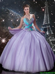 Modern Ball Gown Lavender Tulle Quinceanera Dresses with Beading