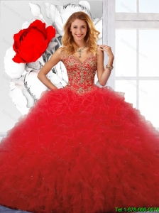 Wonderful Appliques and Ruffles Red Sweet 16 Dresses for 2016