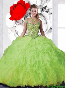 2015 Summer Straps Puffy Quinceanera Dresses in Spring Green