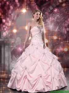 2016 Beautiful Sweetheart Baby Pink Quinceanera Dresses with Beading