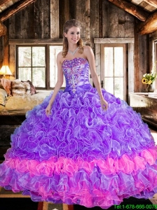 Beautiful Ball Gown Multi Color Sweet 16 Dresses with Ruffles and Beading