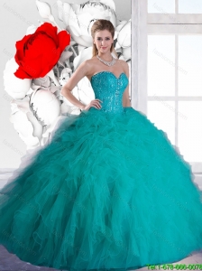 Beautiful Sweetheart Quinceanera Dresses with Beading and Ruffles in Teal for 2016