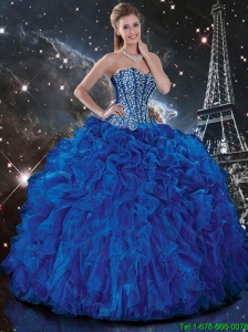 Luxurious Beaded and Ruffles Quinceanera Dresses in Royal Blue