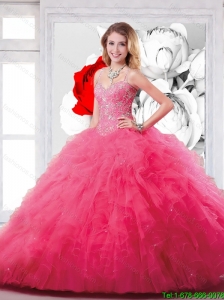 Luxurious Hot Pink Straps Sweet 15 Dresses with Beading and Ruffles for 2016