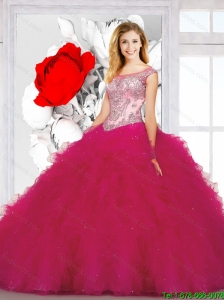 New Arrival Appliques and Ruffles Fuchsia Dresses for Quinceanera