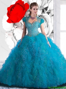 2016 New Style Beading and Ruffles Quinceanera Dresses in Teal