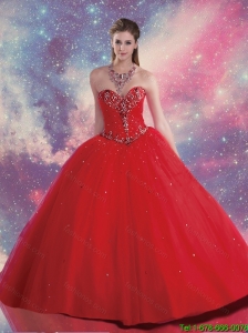 Customise Sweetheart Beaded and Sequins Quinceanera Dresses in Red