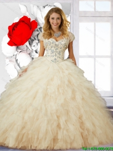 New Style Beaded and Ruffles Ball Gown Sweet 16 Dresses in Champagne
