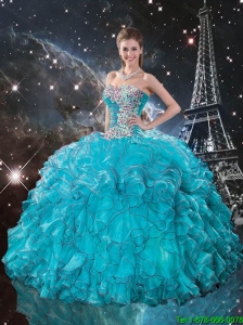 Romantic Appliques Sweetheart Teal Quinceanera Gowns with Ruffles